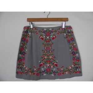 Umgee‎ Womens Skirt Sz Large Embroidered Floral Bird Gray Colorful Festival Boho